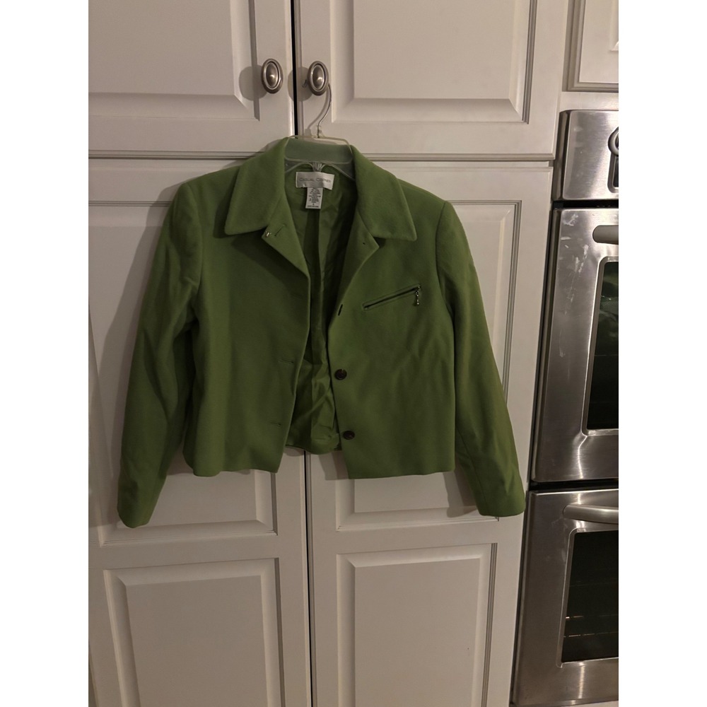 Casual Corner Lime Green Wool Blend Blazer Jacket Size‎ 6 Zipper Pocket